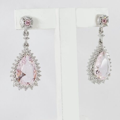 Pendientes largos novia circonita rosa Plata