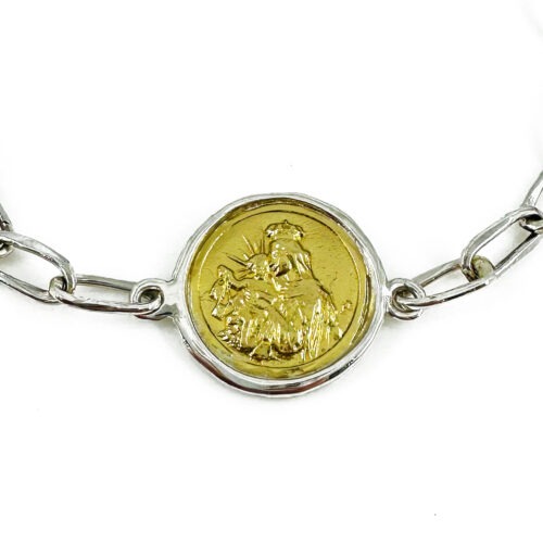 Pulsera medalla Virgen del Carmen Plata y Bronce