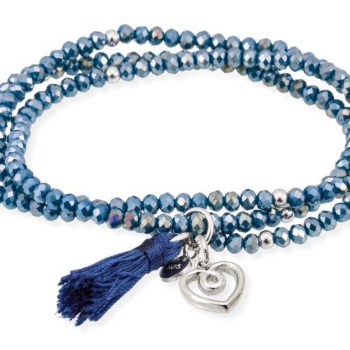 Pulsera Zen de Marina García, Azul London en Plata de Ley Rodiada, con colgante de llave en plata