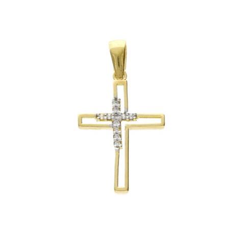 Cruz rectangular calada circonitas Oro Amarillo 18k